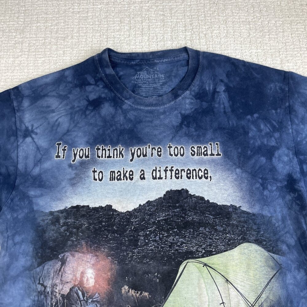 Y2K The Mountain T Shirt Mens L Blue Thru Hiking Backpacking Mosquito Dalai Lama - Picture 2 of 16